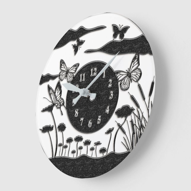 Schöne blaue/goldene Schmetterlinge Große Wanduhr (Winkel)