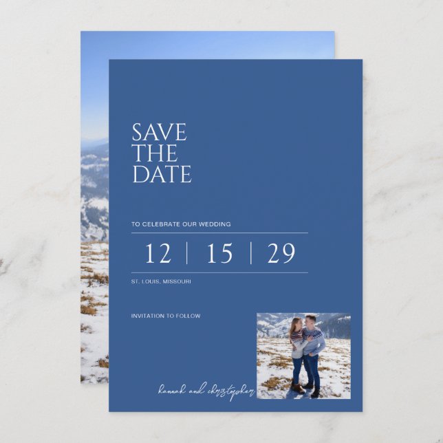 Schöne blaue Hochzeit Save The Date (Vorne/Hinten)