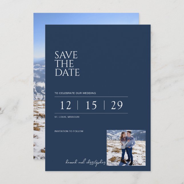 Schöne blaue Hochzeit Save The Date (Vorne/Hinten)
