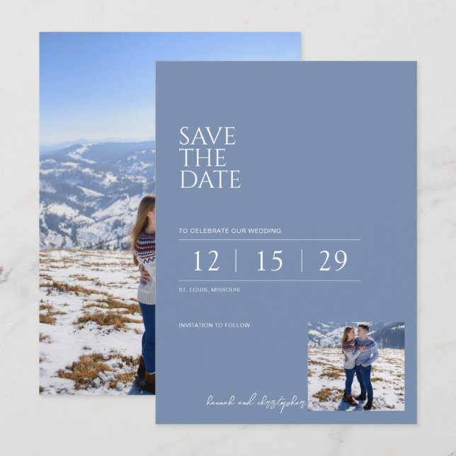 Schöne blaue Hochzeit Save The Date (Vorne/Hinten)
