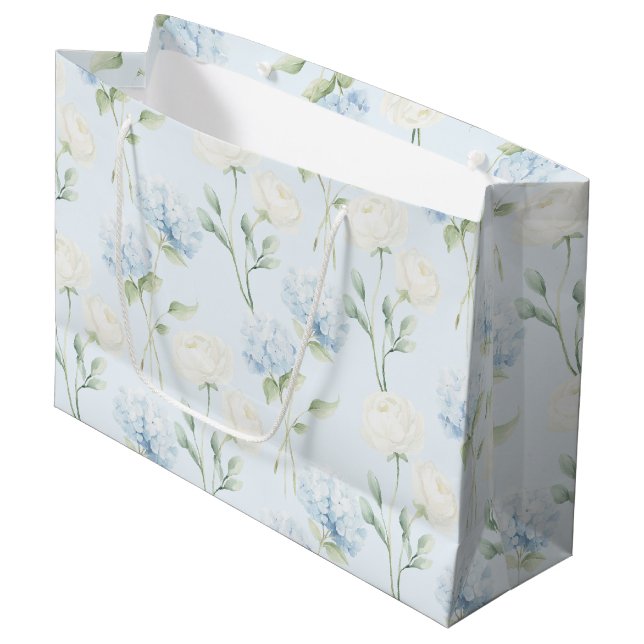 Schöne Blaue Hortensien Blumen Hochzeit Große Geschenktüte (Vorderseite Schrägansicht)