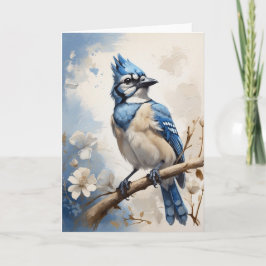Schöne blaue Jay auf der Blume blank Karte