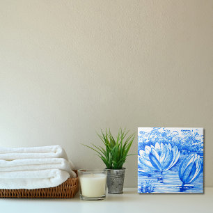 Schöne blaue Lotus Blume Keramik Tile Fliese