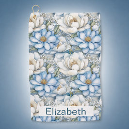 Schöne blaue Magnolie und Pfingstrose personalisie Golfhandtuch