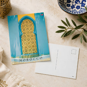 Schöne blaue marokkanische Tür in Marrakech  Feiertagspostkarte