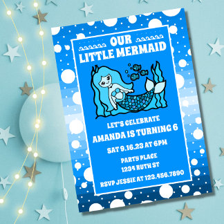 Schöne blaue Meerjungfrau unter dem Meer Geburtsta Einladung