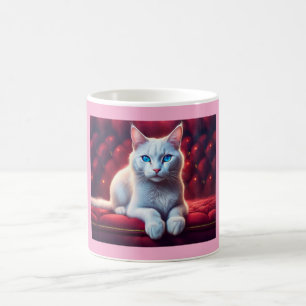 Schöne blaue Mit Augen Albino Katze auf dem exotis Kaffeetasse