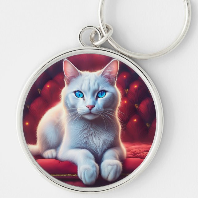 Schöne blaue Mit Augen Albino Katze auf dem exotis Schlüsselanhänger (Vorne)