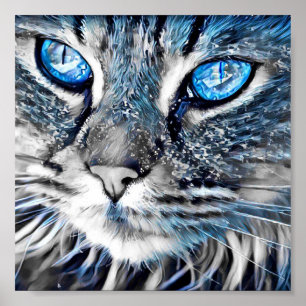 Schöne blaue mit Augen Katze Poster