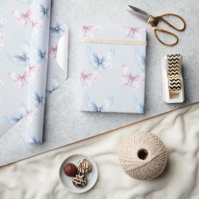 Schöne blaue rosa Schmetterlinge Geburtstag Geschenkpapier (Kunsthandwerk)