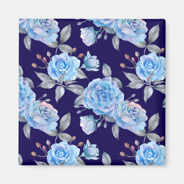 Schöne blaue Rose, marineblau Hintergrund, Magnet (Vorne)
