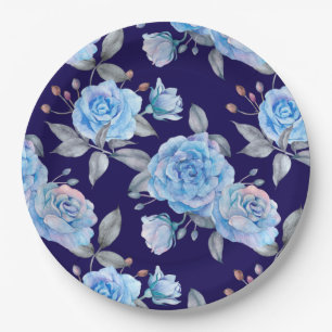 Schöne blaue Rose, marineblau Hintergrund, Pappteller