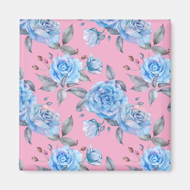 Schöne blaue Rose, pastellrosa Hintergrund, Magnet (Vorne)