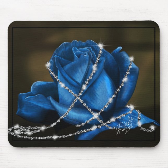 schöne blaue Rose und Diamanten Mousepad (Vorne)