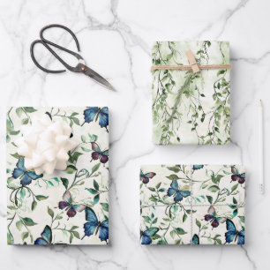 Schöne blaue Schmetterlinge Brautparty Geschenkpapier Set