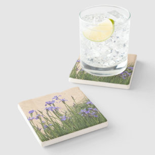 Schöne blaue Schwertlilien floral Steinuntersetzer