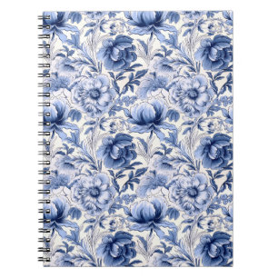 Schöne blaue Toile de Jouy-Blumen Notizblock