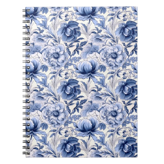 Schöne blaue Toile de Jouy-Blumen Notizblock (Vorderseite)