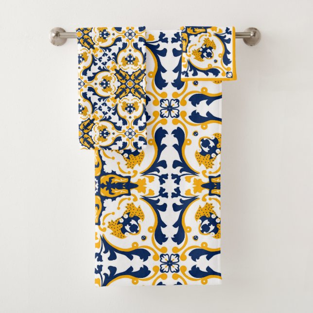 💙 💛 Schöne blaue und gelbe Azulejos Badhandtuch Set (Insitu)