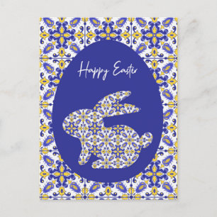 🐰 💙 💛 Schöne blaue und gelbe Azulejos Feiertagspostkarte
