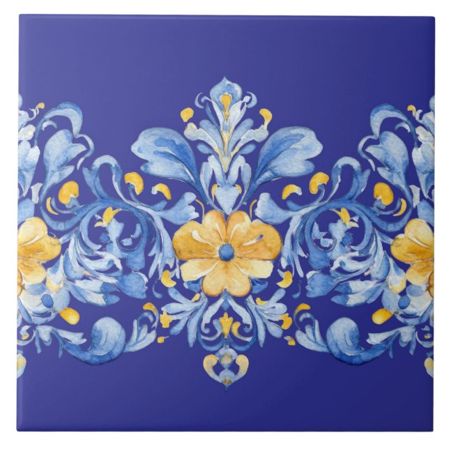 Schöne blaue und gelbe Azulejos  Fliese (Vorderseite)
