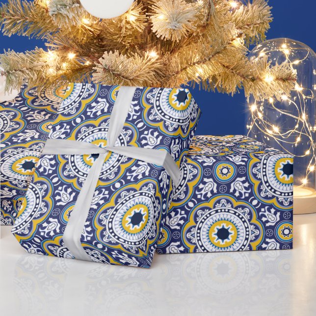 😍 Schöne blaue und gelbe Azulejos, Geschenkpapier (Feiertage)