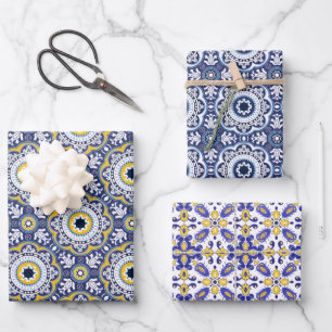 💗 Schöne blaue und gelbe Azulejos, Geschenkpapier Set