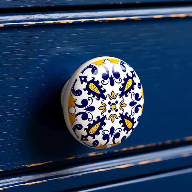 💙 💛 Schöne, blaue und gelbe Azulejos, Keramikknauf (Beautiful blue and yellow Azulejos, Ceramic Knob)