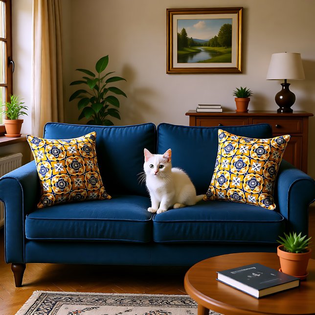 💙 🤍 💛 Schöne blaue und gelbe Azulejos Kissen (Beautiful blue and yellow Azulejos Throw Pillow)