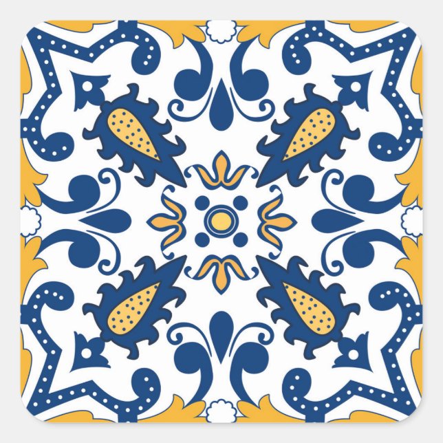 💙 💛 Schöne, blaue und gelbe Azulejos, Quadratischer Aufkleber (Vorderseite)
