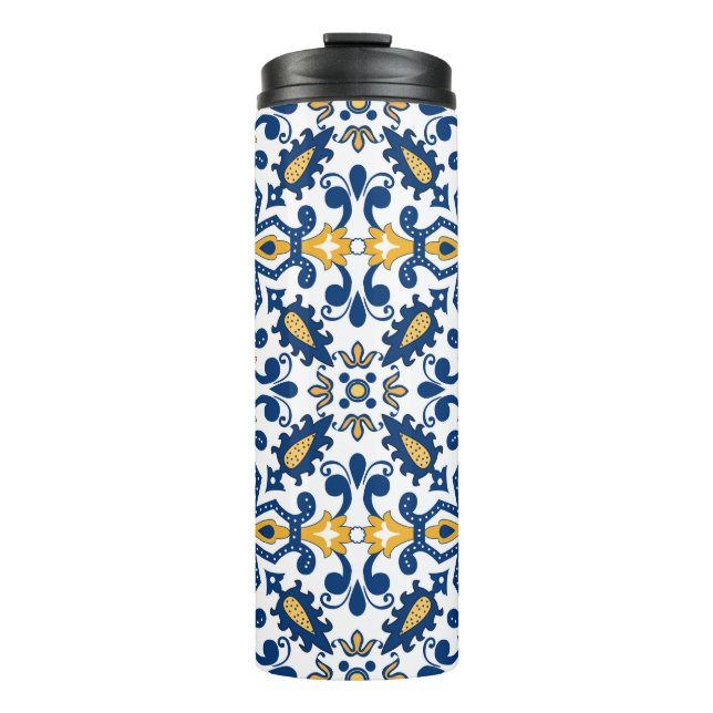 💙 💛 Schöne, blaue und gelbe Azulejos, Thermosbecher (Vorderseite)