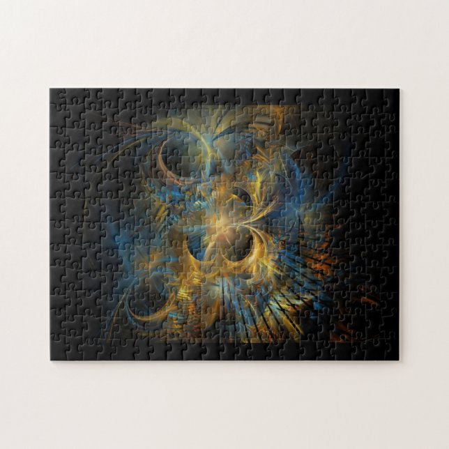 Schöne blaue und goldene Fraktale  Puzzle (Horizontal)