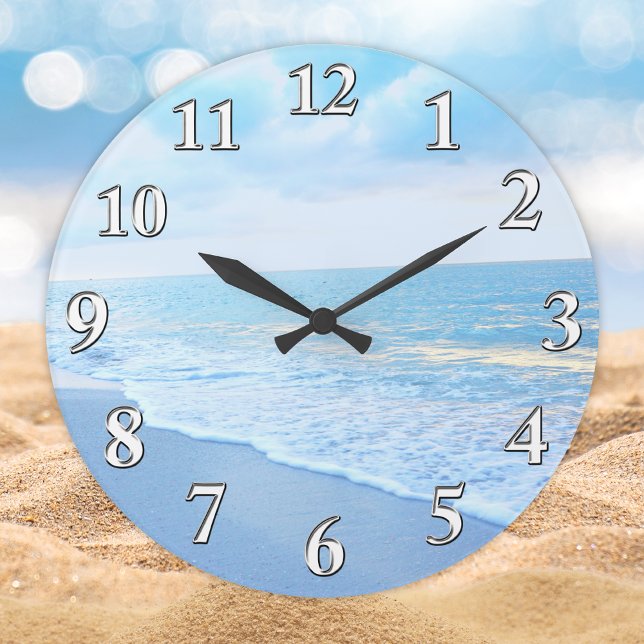 Schöne blaue und türkisfarbene Uhr (Beach Wall Clock. Tropical home decor. Beach themed Clock. Wonderful, Beach themed gift ideas. )