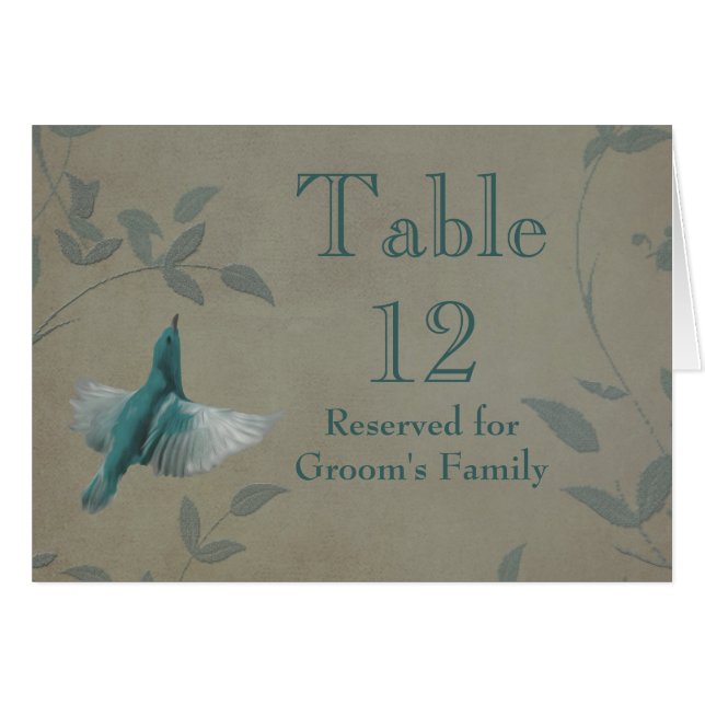 Schöne Blaue Vogel Hochzeit Tischnummer (Vorderseite (Horizontal))