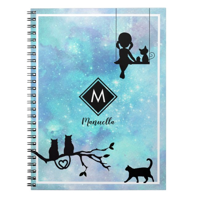 Schöne blaue Wasserfarben-Galaxie Girl Notizblock (Vorderseite)