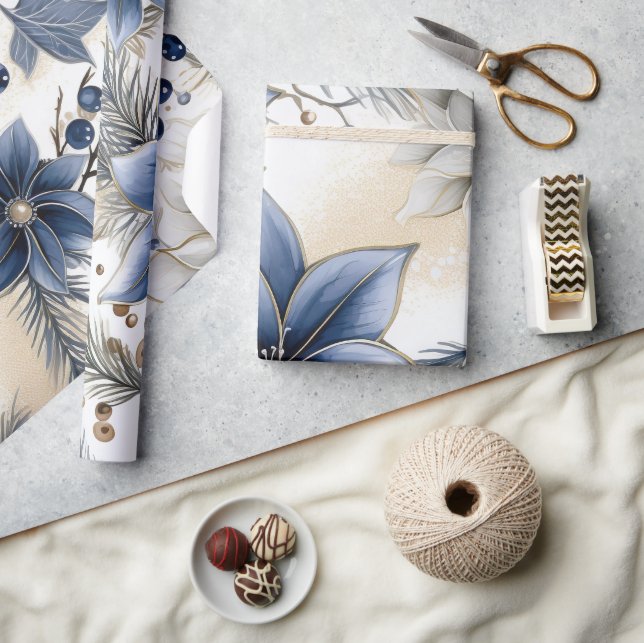 Schöne blaue Weihnachten, Berries, Blumen Geschenkpapier (Kunsthandwerk)
