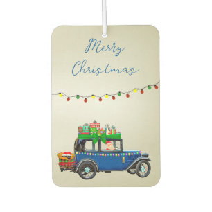Schöne, blaue Weihnachtswagen mit Weihnachtsgesche Autolufterfrischer
