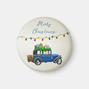 Schöne, blaue Weihnachtswagen mit Weihnachtsgesche Magnet