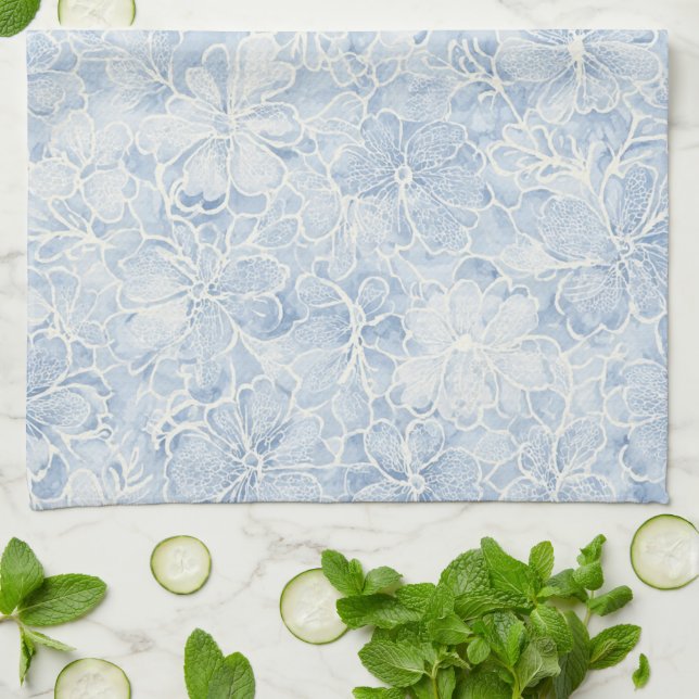 Schöne blaue weiße Blumen   Geschirrtuch (Gefaltet)