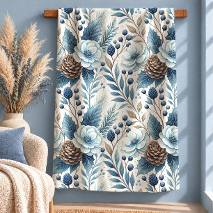 Schöne blaue Winter-Blumen-Tannenzapfen-Decke Sherpadecke