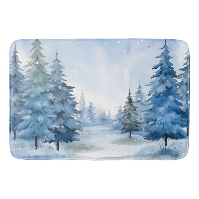 Schöne blaue Winter-Wald-Szene Badematte (Vorderseite)