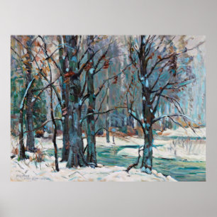 Schöne blaugraue Winterschneeszene Poster