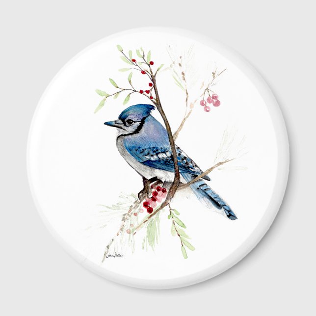Schöne Blauraben-Wasserfarbe Magnet (Beautiful Blue Jay Watercolor Magnet by Jenn Steffen Art.)