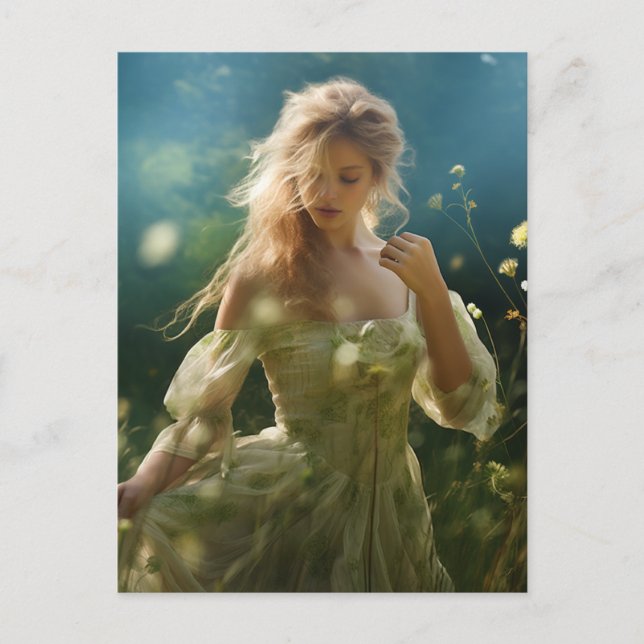 Schöne Blond-Frau auf der Wiese Postkarte (Vorderseite)
