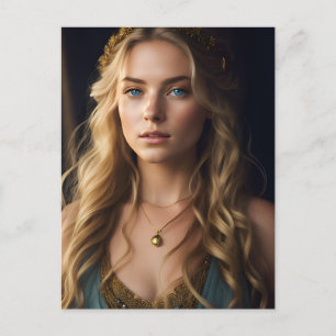 Schöne Blond Frau in Blue und Gold Dress Postkarte