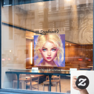 Schöne blonde Mädchen-Schönheitssalon mit QR-Code Fensteraufkleber