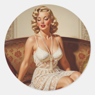 Schöne blonde Pin-up-Kunst der 50er Jahre Runder Aufkleber