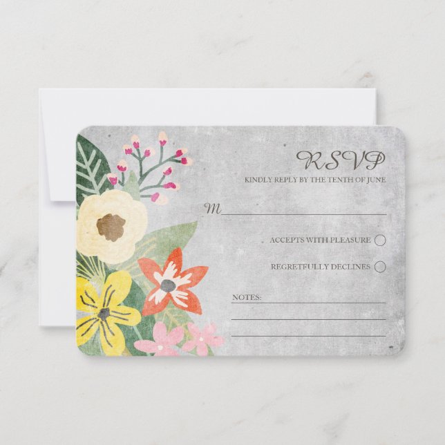 Schöne Blooms Wedding RSVP Card / Grau (Vorderseite)