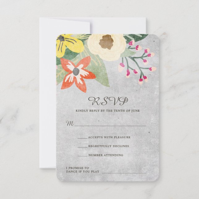 Schöne Blooms Wedding RSVP Card | Grau | CUSTOM Karte (Vorderseite)