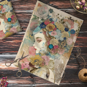 Schöne Blossom Frau Collage Dekoupage Seidenpapier